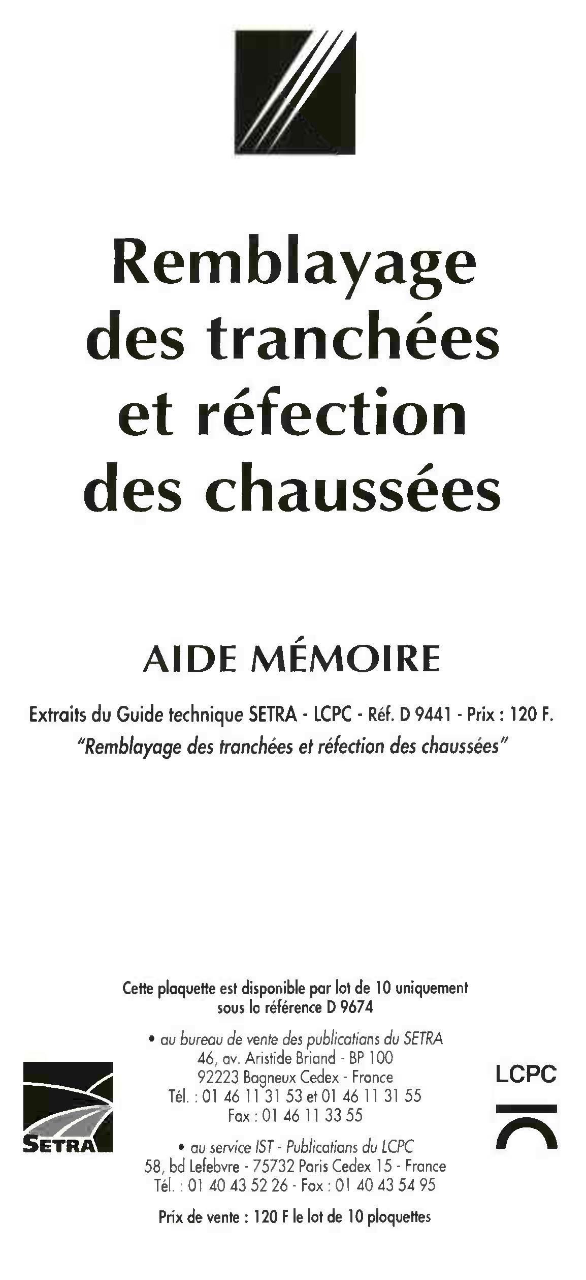 Guide remblayage des tranchées et réfection des chaussées