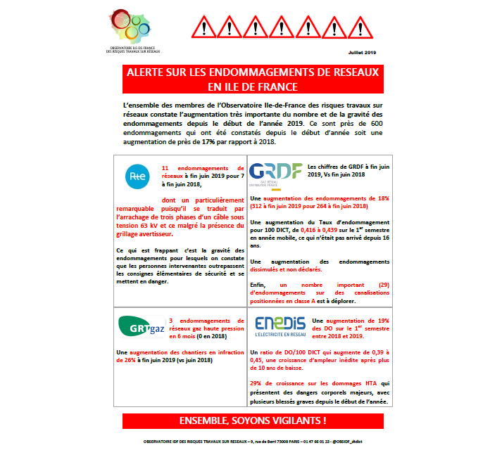 Alerte sur les endommagements de réseaux en IdF